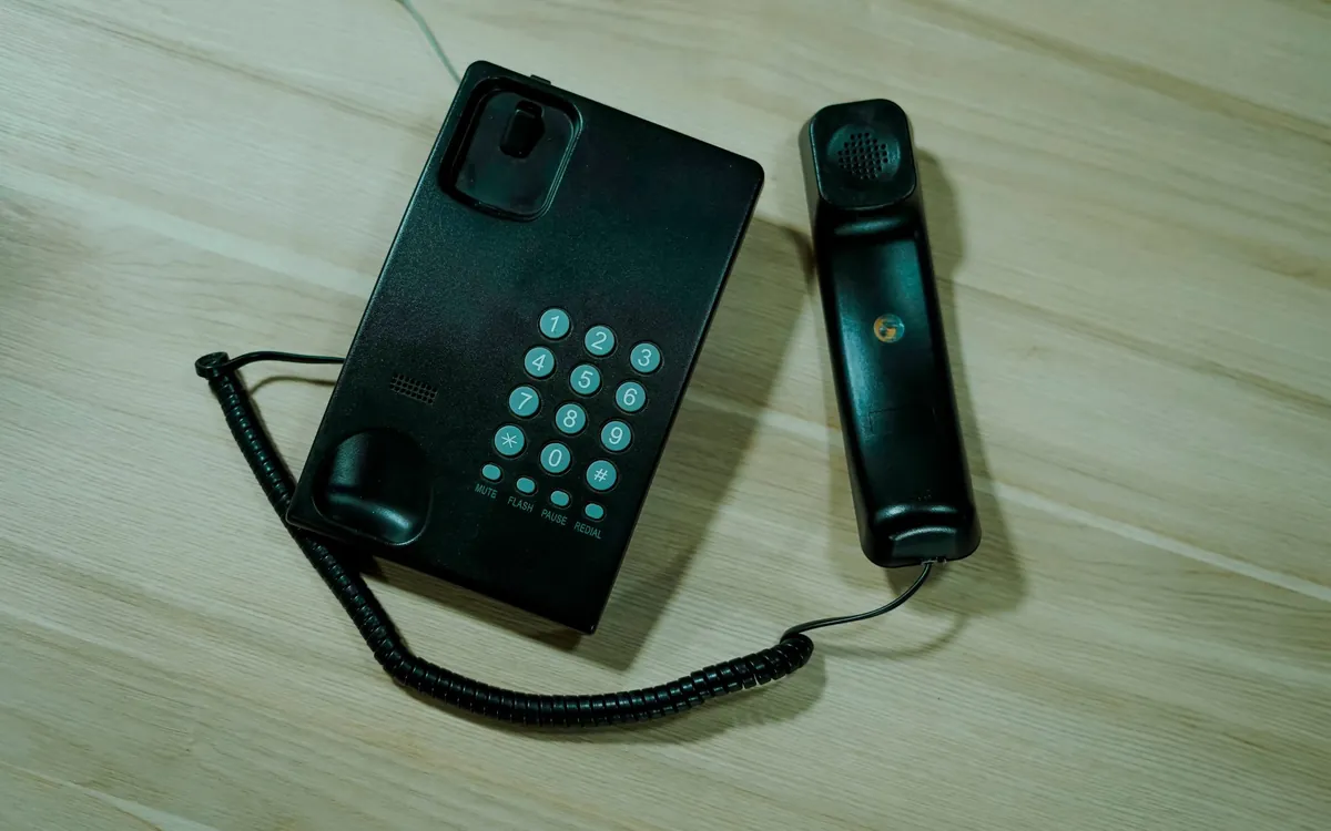 A modern push button desk telephone