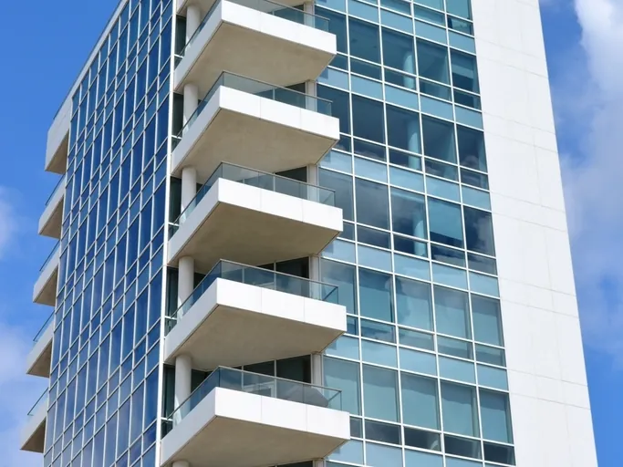 A modern apartment tower with balconies
