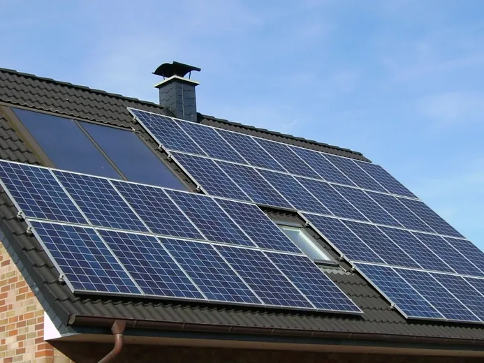 Solar panels on a pitched house roof