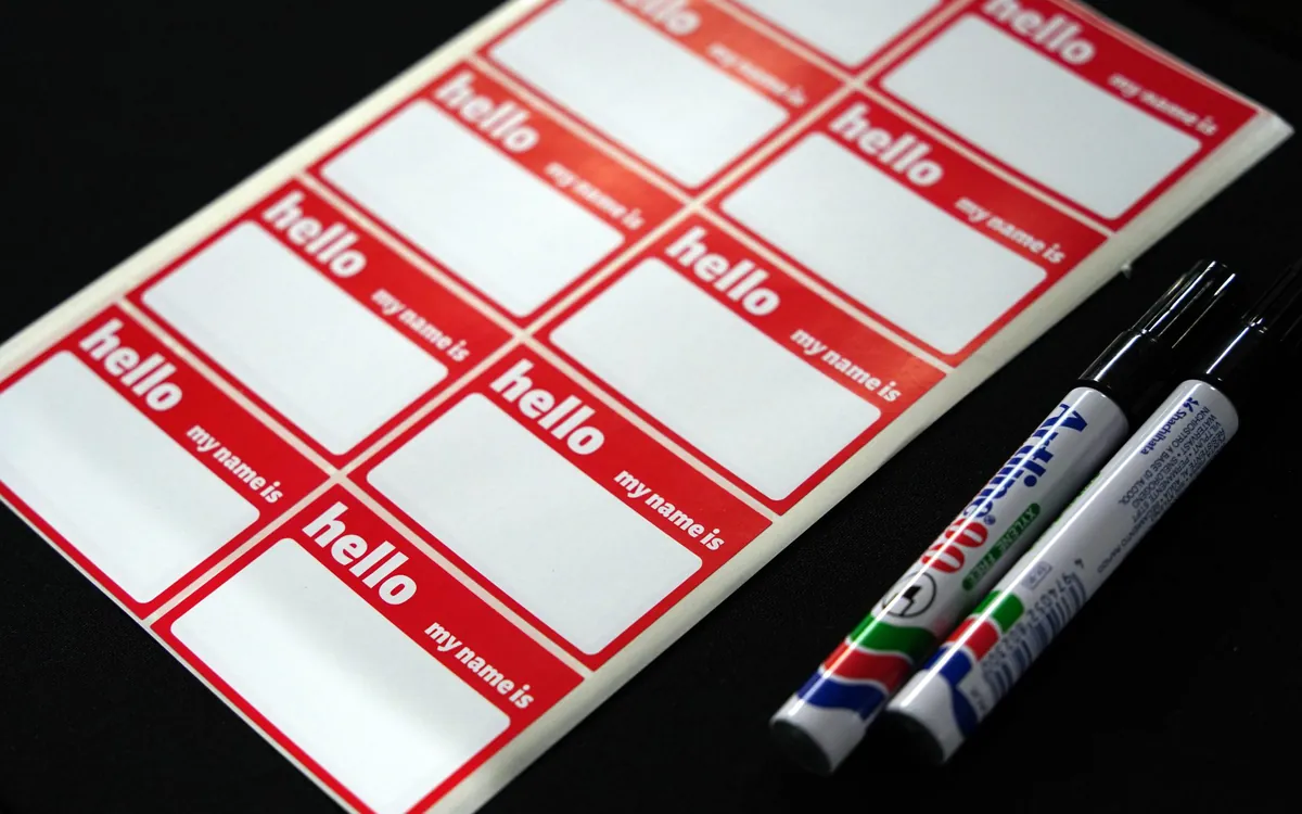 Blank name tags and two markers